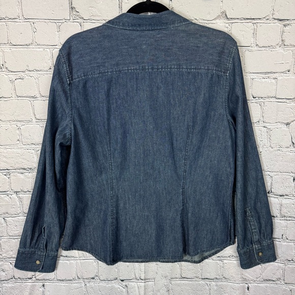 Talbots Dark Wash Blue Denim Button Down Shirt 100% Cotton Long Sleeve Sz Large - Picture 2 of 10